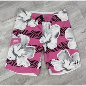 Billabong Board Shorts Size‎ 34 Pink White Floral Print With Comb In Pocket